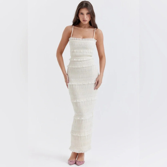 House of CB Solana Ivory Sequin Pleat Maxi Dress - Picture 5 of 16